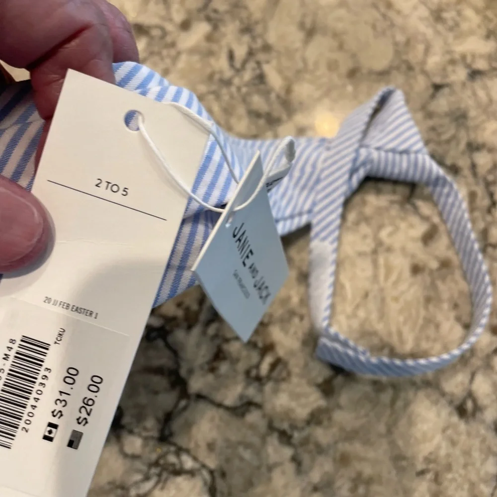 Janie and Jack Light Blue and White Striped Tie